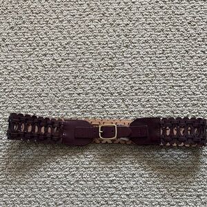 Club Monaco Brown Leather Belt with Gold Buckle -Small